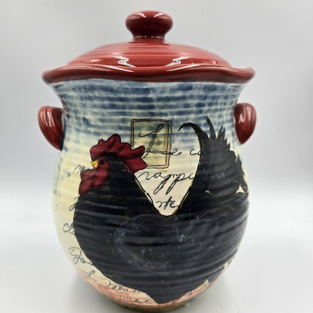 SUSAN WINGET LARGE Rooster Canister Cookie Jar 9.5" Cottagecore Farmhouse MINT‎